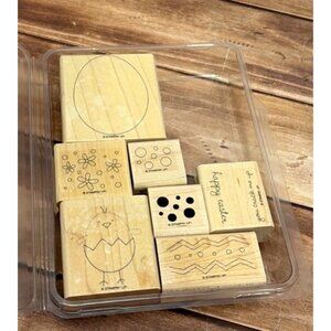 STAMPIN' UP! A GOOD EGG WOOD MOUNTED RUBBER STAMP SET OF 7 EASTER SPRING THEME